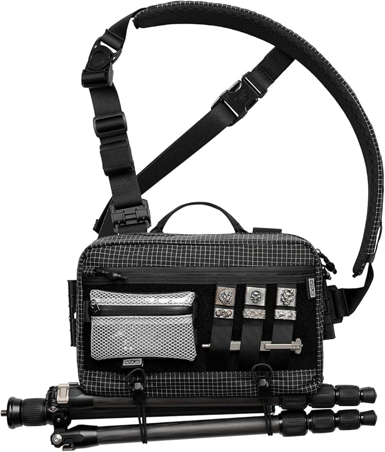 TACTICAL_GEEK L3 Pro EDC Crossbody Bag Chest Bag with Adjustable StrapDaily Carry Sling Pack Large Capacity Daypack Organizer for Camera Drones(T60 Black Silver)