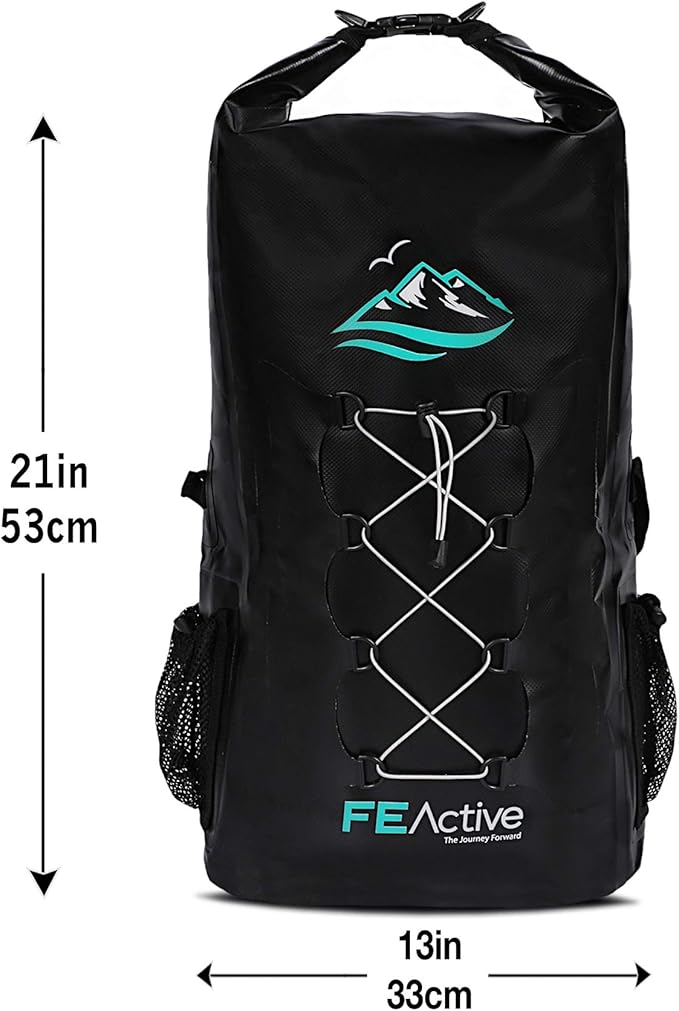 FE Active Dry Bag Waterproof Backpack - 30L Eco Friendly Bag for Men &amp Women for Fishing Travel Hiking Beach &amp Survival Gear. Storage for Camera &amp Camping Accessories | Designed in Cali
