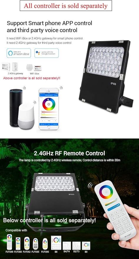 LGIDTECH FUTC06 Miboxer 50W RGBCCT Outdoor LED Landscape Garden Spotlight AC100-240V 16 Million Colors ChangingColor Temperature AdjustableMemory Function.APP Can't Control Directly