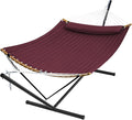 SUPERJARE Curved-Bar Hammock with Stand 2 Person Heavy Duty Hammock Frame Detachable Pillow &amp Portable Carrying Bag Perfect for Outdoor &amp Indoor Burgundy