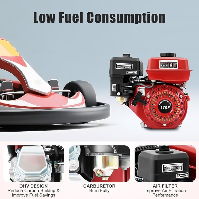212CC Gas Powered Engine 3000W 7.5HP Gas Engine Motor 0.95 Gal Small Go Kart Engine for Water Pumps Lawnmowers Minibikes 3600Rpm with Nylon Camshaft &amp Air Filter Pull Start