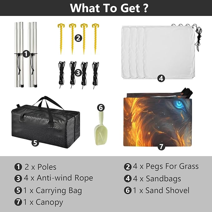ALAZA Magic Wolf Alchemy Beach Tent Sun Shelter UPF50+ Protection Beach Shade Canopy w/ 4 Sandbags for Outdoor Camping Fishing Backyard Fun Picnic 10x9 ft