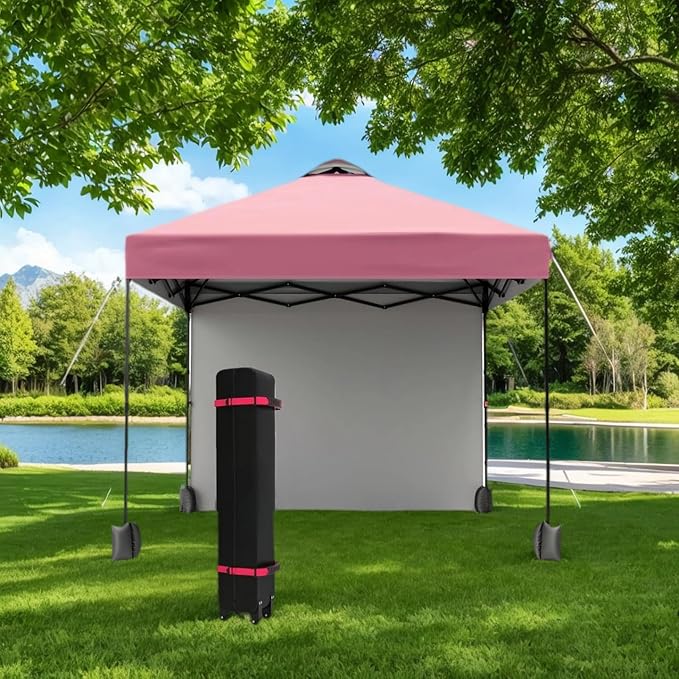 10x10ft Pop Up Canopy Tent with SidewallOutdoor Freestanding Sun Shelter Picnic and CampingInstant Shade Tent with Vented Roof for Beach &amp Events - Includes Storage BagSandbagsStakes&ampRopes