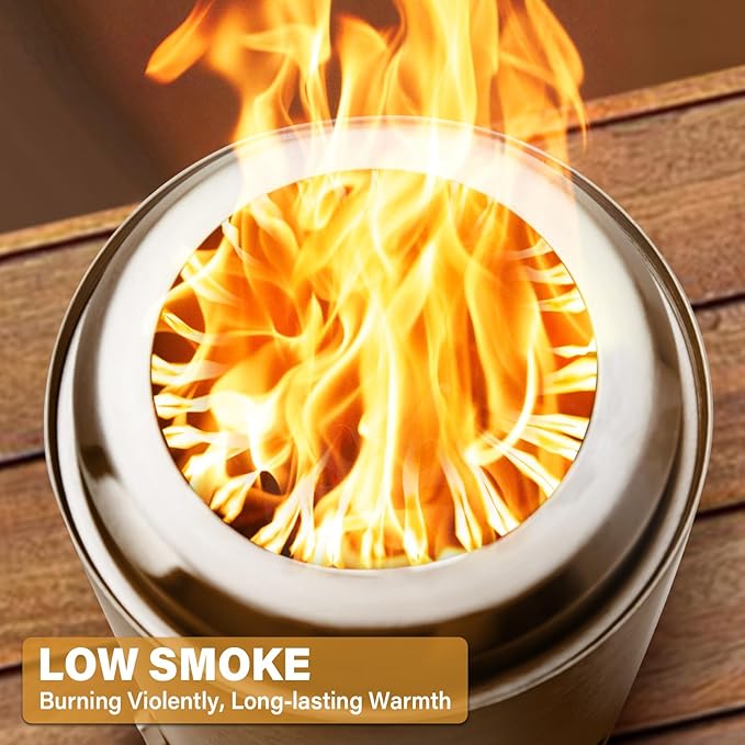 HGD 9.6 x 7.1 in Small Tabletop Fire Pit Portable Mini Smokeless Table Top Firepit Low Smoke Camping Stove for Outdoor &amp Patio Fueled by Pellets or Wood with Travel Bag Stainless Steel Silve
