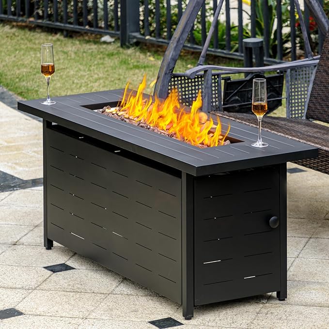 45 inch Propane Fire Pit Table50000 BTU Gas Fire Pits Table with Lid &amp Lava Rock &amp Waterproof Cover Outdoor Propane Firepit for Dining or Party Outside Patio Garden Yard