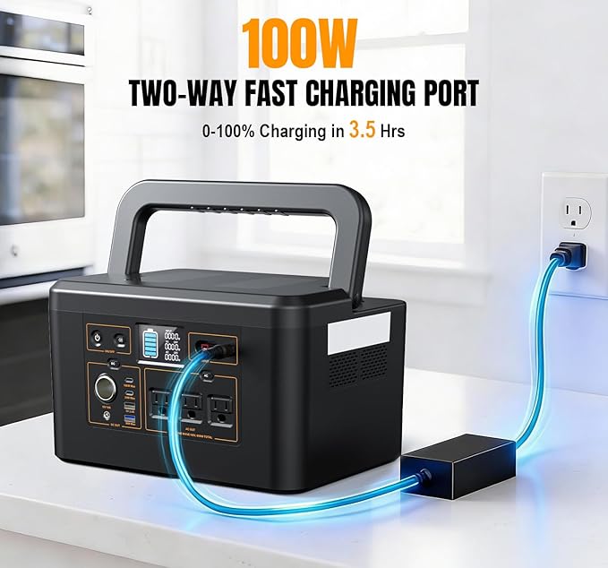 Portable Power Station 650W (1200W Peak) 576Wh Solar Generator LiFePO4 Battery 3.5 Hour Fast Charging Solar Generator for Home &amp Emergency Backup Hurricane CPAP (Solar Optional)