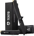 TEKTO F1 Alpha Folding Pocket Knife - Modified Straight Back Blade Titanium Coated D2 Steel Ideal for Outdoor Camping and Backpacking Tactical G10 Black Handle Bronze Titanium Accents