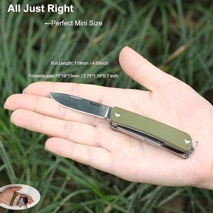 Ruike Keychain Small Pocket KnifeFolding 6 in 1 Multitool12C27 Steel StainlessG10 HandleMini EDC Tactical Camping Army Tac Survival Hunting GearKey Compact ScissorsScrewdriverBottle Opener Tool
