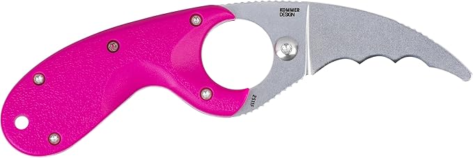 CRKT Bear Claw Fixed Blade Knife with Sheath: Rafting Rescue Self-Defense Serrated Blade with Blunt Tip Pink Glass-Reinforced Nylon Handle Positive Sheath Lock 2511F