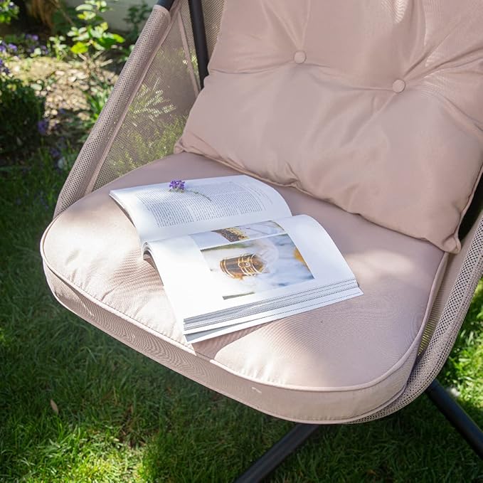 Barton Hanging Chair Egg Chair Cushion w/Canopy Indoor/Outdoor Basket Lounge Seat Collapsible Egg Chair Beige