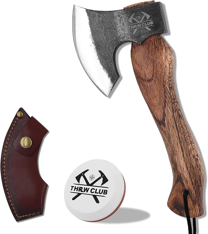 10.7 Inch Hatchet Axe Camping Hatchet with 1065 High Carbon Steel and Leather Sheath Bushcraft Hatchete for Chopping and Wood Splitting Perfect for Outdoor Survival and Adventures
