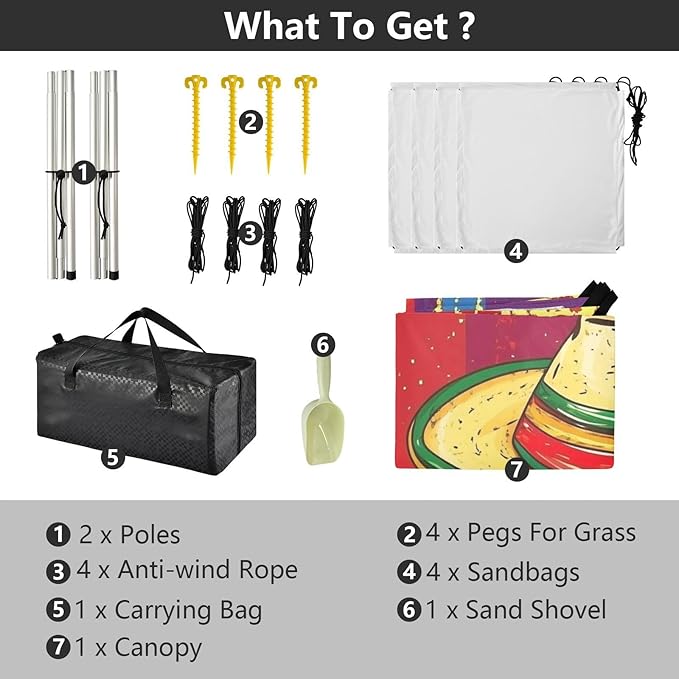 Mexican Style Cinco De Mayo Chili Beach Cabana Tent UPF50+ Protection Water-Resistant Large Portable Sun Shelter with Sturdy Poles Sandbags and Shovel for Family Trips Picnics &amp Camping