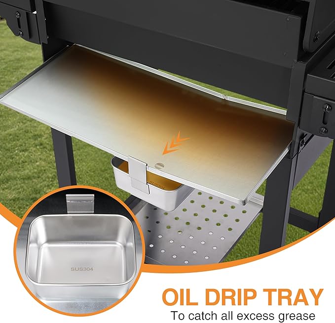 Propane Gas Grill with Folding Side Tables 3-Burner Gas Grill with Cast Iron Grates and Stainless Steel Griddle Pan Outdoor BBQ Grill Portable with Wheels 30000 BTU Output