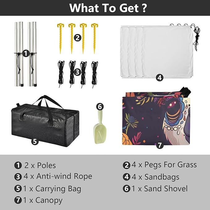 ALAZA Day of The Dead Llama Alpaca Beach Tent Sun Shelter UPF50+ Protection Beach Shade Canopy w/ 4 Sandbags for Outdoor Camping Fishing Backyard Fun Picnic 10x9 ft