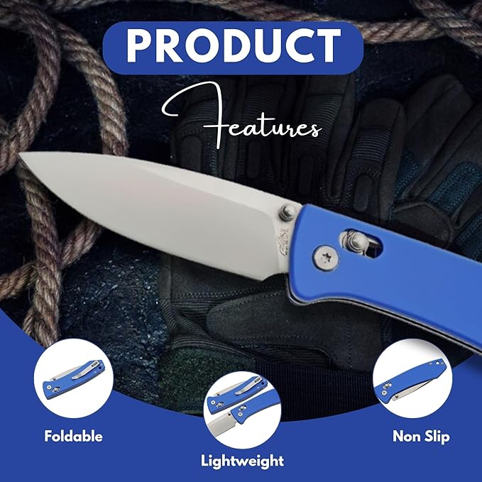 Rite Edge 4.25 Folding Pocket Knife with Blue G10 Handle – Razor Sharp 8Cr13 Stainless Steel Blade Rolling Lock (RLS) EDC Folding Knife for Men &amp Women Camping Hiking Fishing Outdoor &amp E