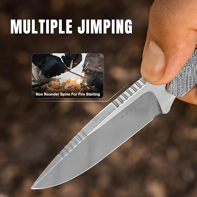 Kizer Beaver Fixed Blade Knife with Sheath 2.75 Nitro-V Steel Blade EDC Camping Knife with Black Micarta and Orange G10 Handle Small Bushcraft Survival Hunting Knives for Men Women 1078A2