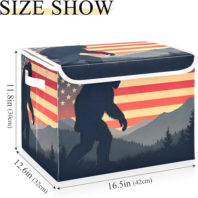 Storage Cube with Lid American Sasquatch Print 16.5×12.6×11.8 IN Collapsible Large Capacity Foldable Storage Basket Bin Organizer