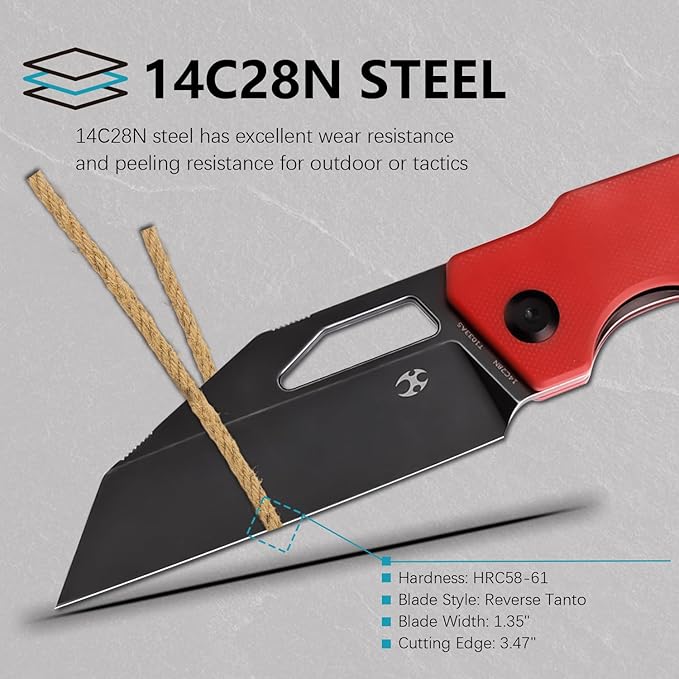 KANSEPT Egress Pocket Knives 8.24in Folding Knife with Black Stonewashed 14C28N Blade Red G10 Handle Pocket Tactical Knife for Men Women Envelope Opener with Thumb hole T1033A5