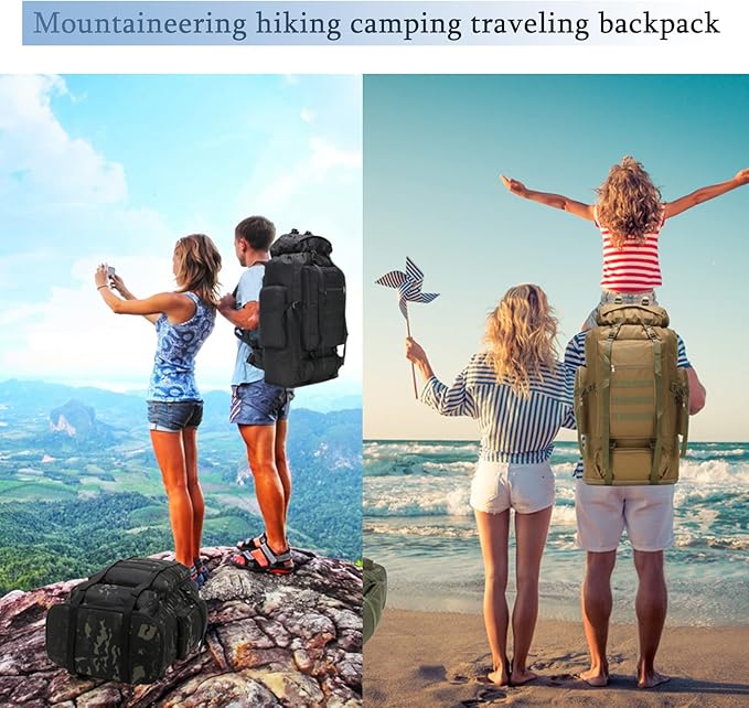 100L Hiking Camping Backpack Tactical Backpack for Men and Women Large Survival Hunting Waterproof Backpack Molle Rucksack Military Camping Backpacking Daypack Army Green