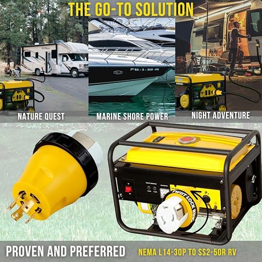 NEMA L14-30P to 50A SS2-50R RV Marine Power Generator Adapter 30A L14-30P to SS2-50R 30A Male 4 Prong Twist Lock Adaptor to 50A SS2-50R Plug Female with Locking Ring 125V/250V by FASWORX