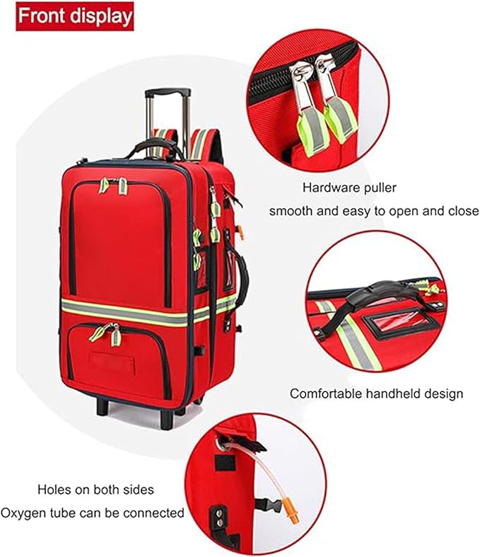 Emergency Backpack Empty First Responder Trauma Bag with Trolley &amp Wheels Large Capacity Oxford Cloth for EMT Paramedic Nurses Tactical Medics Home Care(A01With 3 pieces (empty bag))