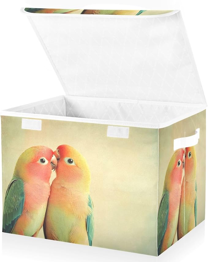 AIXIWAWA Lidded Storage Cube (Love Parrot) Fabric Foldable Closet Bins with Flip Lid and Handles Organizer Basket Container 16.5 x 12.6 x 11.8 IN