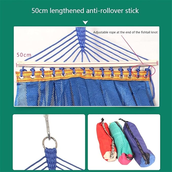 Portable Hammock Portable Double Hammock Anti-Rollover Mesh Breathable Mesh Leisure Can Withstand Weight 250kg for Backpacking Beach (Color : Green)
