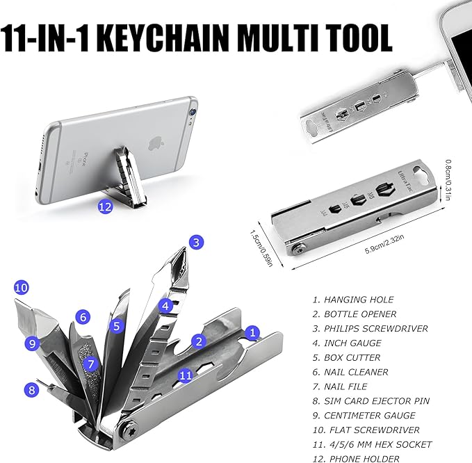 UltraTac Military Grade Multitool Gift Set for Men Compact Survival Kit for Car Emergency Birthday or Holiday Gift for Man Pocket EDC Tools for Camping Hiking &amp Quick Fixes - Stainless Steel