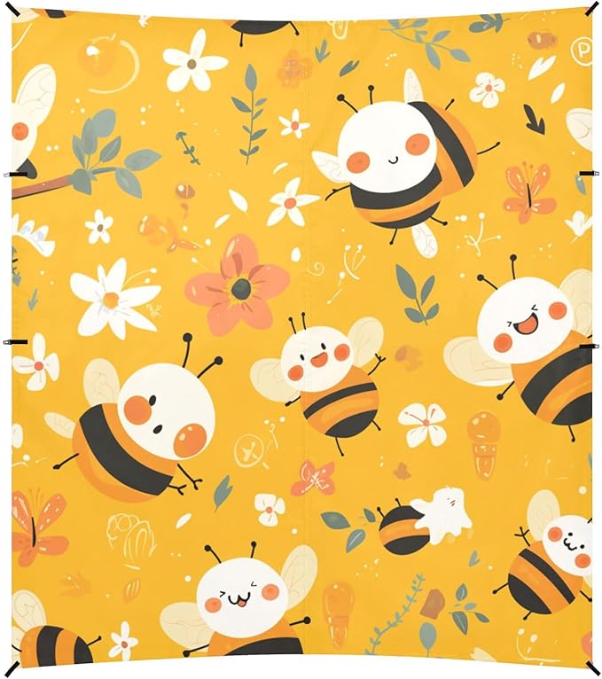 Sweet Honey Pattern Cute Bees Happy Beach Tent &amp Canopy UPF50+ Protection Waterproof Large Portable Sun Shelter with Carrying Bag for Family Trips Picnics &amp Camping
