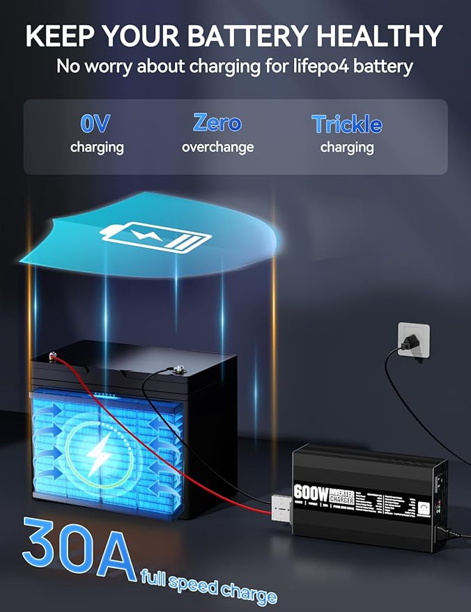 ECO-WORTHY 600W Inverter Charger 600W Pure Sine Wave Inverter &amp 30A LiFePO4 Battery Charger with 20ms UPS DC 12V to AC 110V Output Surge 1200W for RV Lithium Batteries Roadtrip Essentials
