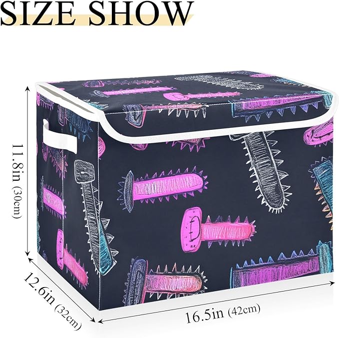 Storage Cube with Lid Cartoon Saws Print 16.5×12.6×11.8 IN Collapsible Large Capacity Foldable Storage Basket Bin Organizer