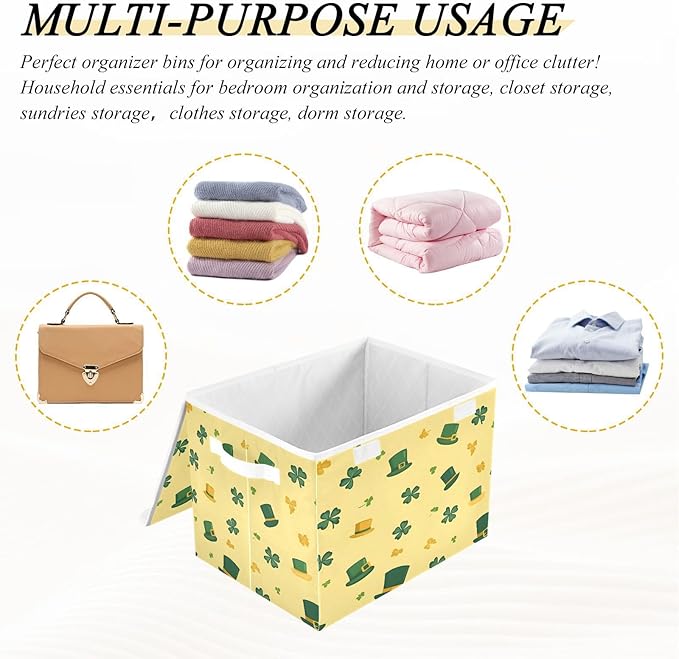 St. Patrick's Pattern Fabric Storage Bins with Lids and HandleFoldable Storage Bins with LidsCloset Organizers for Clothes Storage Room Organization Office Storage Chest Organizer