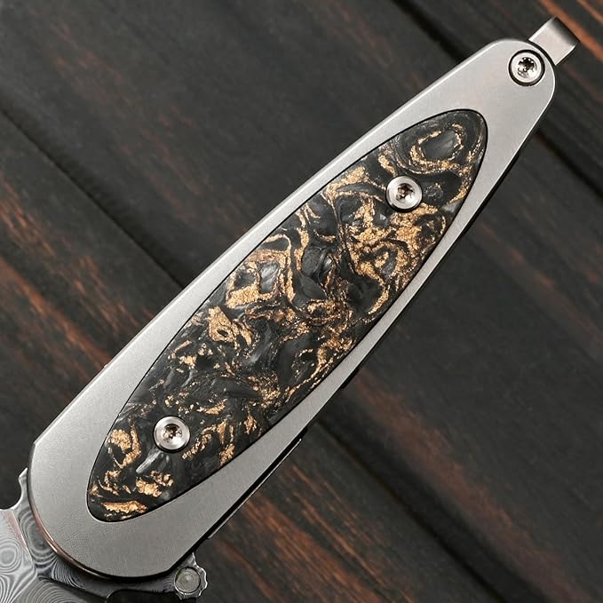 Sitivien ST228 Damascus Steel Folding Knife Copper Platinum Carbon Fiber Inlays Handle and Rose Print Pattern Blade EDC Tool Knife for Outdoor Camping Hiking Hunting(Gray) …