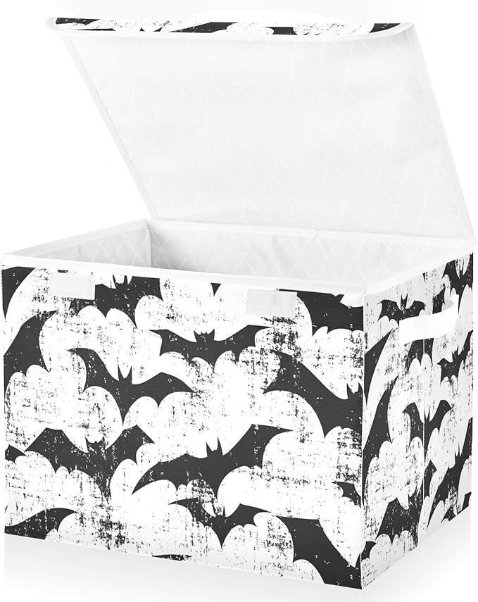 Vintage Bats Silhouettes Storage Cube Bins Basket with Lid Collapsible Flip-top Fabric with Handle for Home Bedroom Closet Office 16.5×12.6×11.8 in