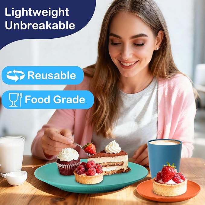 Wheat Straw Dinnerware Set 40 PCS - Service for 8 | Plates and Bowls Sets | Unbreakable Dishes Set - Dinner Plates Dessert Plate Cereal Bowls Drinking Glasses Dishwasher Safe - Multi