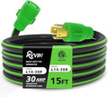 4 Prong 30 Amp Extension Generator Cord 15FT NEMA L14-30P/L14-30R Standard Plug 125/250 Volt Up to 7500 Watts Twist Lock Power Cord for Manual Transfer Switch (Black&ampGreen)