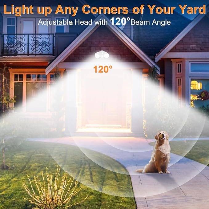 2 Pack 15W LED Flood Light Outdoor 1500 Lumen Exterior Security Lights 3000K/5000K Light IP65 Waterproof Dual-Head Wall/Eave Mount Flood Light Energy Saving for Garage Patio Yard (White)