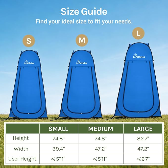 Wolfwise Pop Up Shower Tent for Camping Portable Instant Changing Tent with Ventilation Window &amp Carry Bag Privacy Bathroom Toilet for Beach &amp Outdoor Width 47  Height 83  Blue