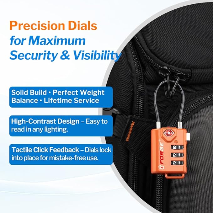 TSA Approved Cable Luggage Locks Re-settable Combination with Alloy Body Orange 4 Locks.