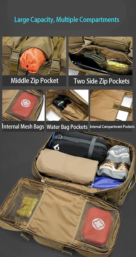 Military Tactical Backpack 60L Extra Large Waterproof Outdoor Hiking Backpack Men's Camping Backpack Hiking Duffel Bag for Hunting Hiking Fishing Climbing Travel Deserts (Color : D)