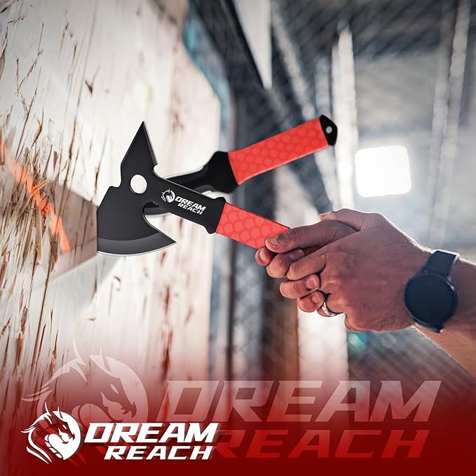 Dream Reach 6-Pack Throwing Game Set Including Safe Full Tang 3 PCS Throwing Axes and 3 PCS Throwing Knives with TPR Rubber Sleeve and Protective Sheaths for Recreation and Competition
