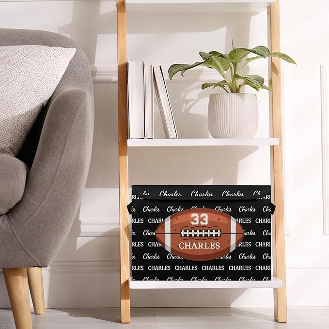 American football Custom Storage Bins with Lid Foldable Fabric Personalized Storage Basket Box with Handle Storage Organizer Container for Home Bedroom Closet