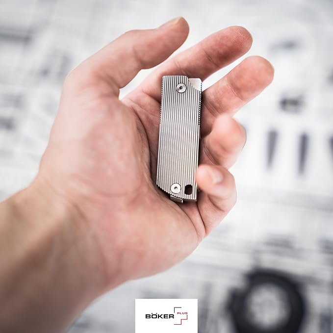 BOKER PLUS BabyX Flipper Steel – Ball-Bearing EDC Mini Pocket Knife with D2 Sheepfoot Blade – Small One-Hand Folding Knife with Stainless Steel Handle and Clip – Pocket Knife in Gift Box