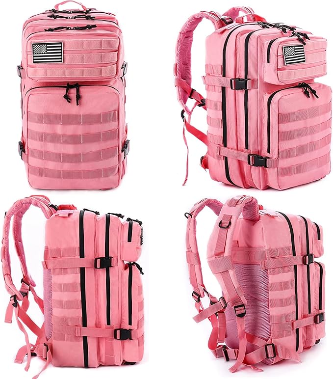50L Military Tactical Backpack Training Gym Fitness Bag Outdoor Hiking Camping Army Molle Backpacks for Women Travel (Pink)