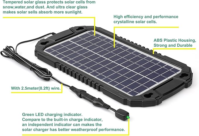 Sunway Solar Car Battery Trickle Charger &amp Maintainer 8W 12V Waterproof Solar Panel Power Charging Kit for Car Automotive RV Marine Boat Motorcycle Truck Trailer Tractor Powersports Snowmobile