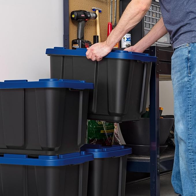 4 Pack 48QT Heavy Duty Plastic Storage Bins with Latching Lids Stackable Containers with Reinforced Handles for Garage Home Basement &amp Shed Organization