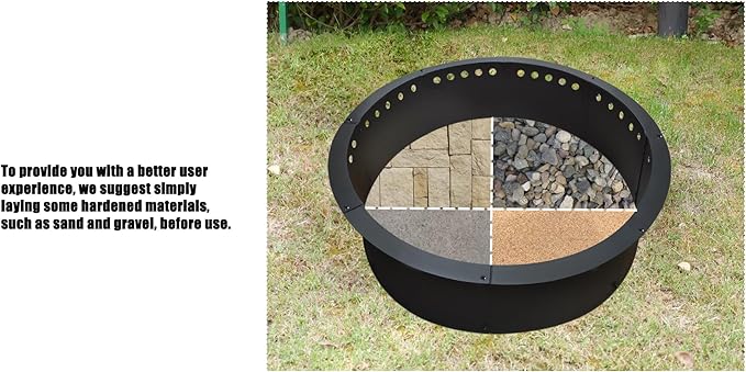 SoulMate Outdoor 45-Inch Outer/39-Inch Inner Fire Pit Ring SmokelessDuty Solid Metal Steel Round Firepit Rim Insert for DIY Fire Pits Outdoor Above or In-Ground Camping Garden Patio Backyard.