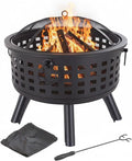 Outdoor Fire Pit - 26-Inch Round Lattice Wood Burning Firepit with Screen Poker Grate and Cover - Wood Fire Pits &amp Outdoor Fireplaces by Pure Garden