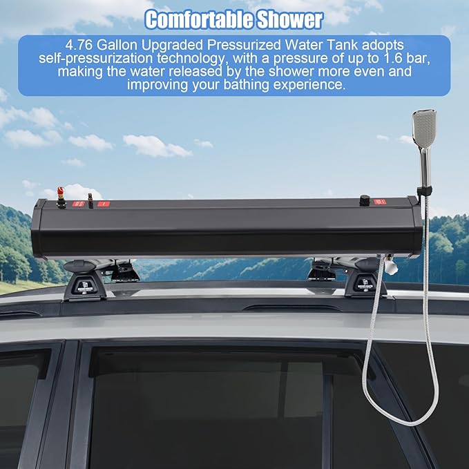 5.28 Gallon Upgraded Pressurized Water Tank for Camping Shower Off Road Shower for Overlanding Portable Water Storage Mount on BumperRoof Rack Mount for VehiclesTrucksSUV