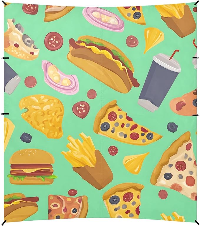 ALAZA Pizza Fast Food Pattern Beach Tent Sun Shelter Portable Canopy Sunshade for Outdoor Camping Picnics Backyard Fun 10x9 ft